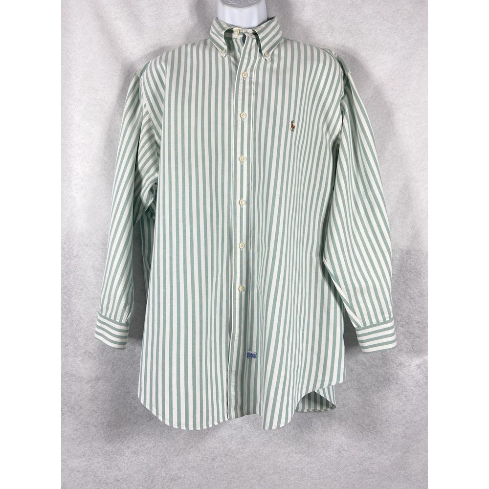Vtg Polo Ralph Lauren Oxford Shirt Mens 16.5-33 Green Yarmouth Button Up Striped